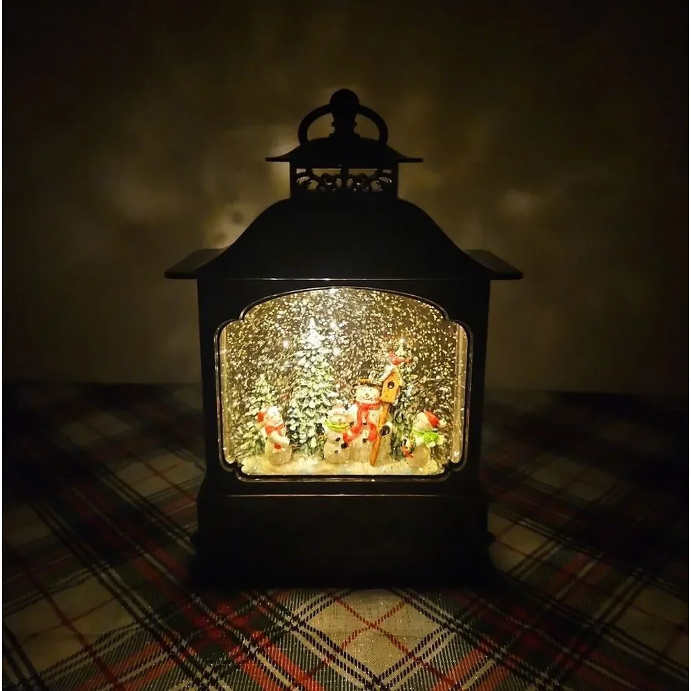 Valerie Parr Hill Holiday Black Lantern Snow Globe with Festive Snowmen